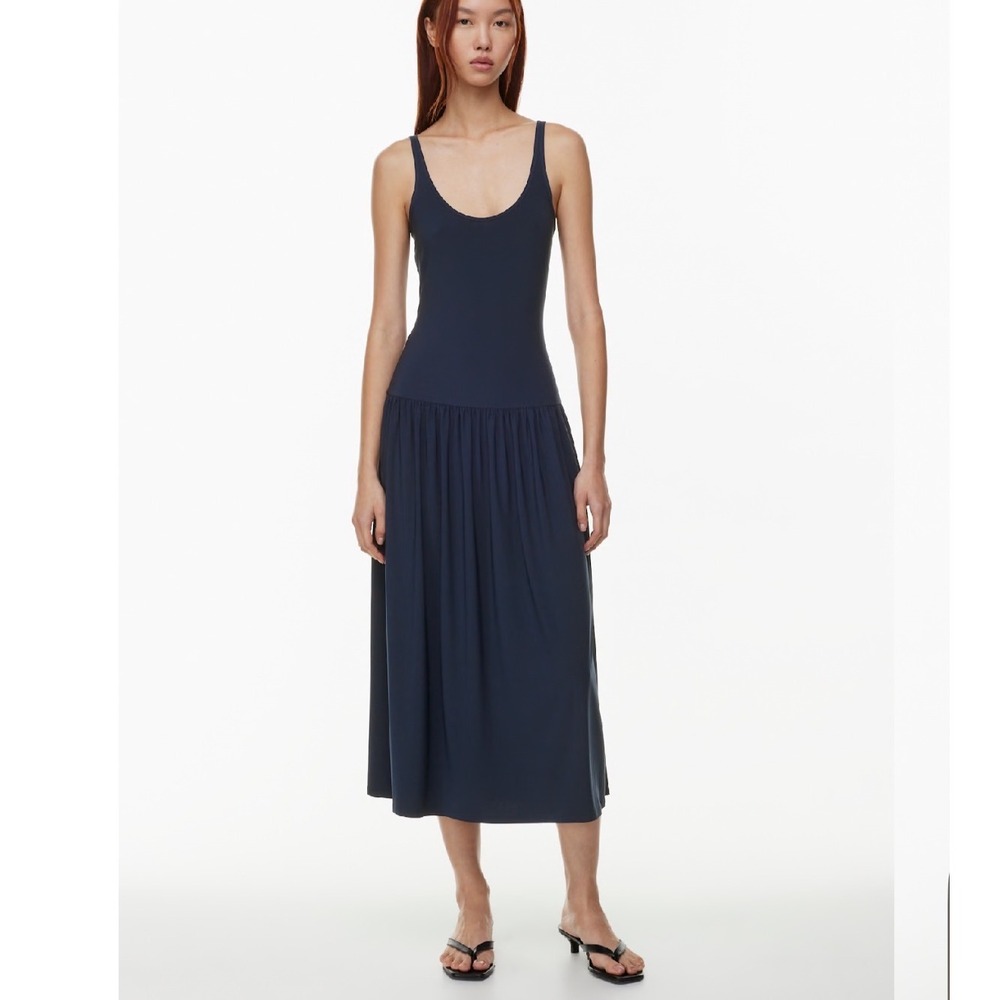 Aritzia Babaton Astonish Dress Midi In Navy Blue Size Medium Low Back